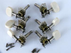 SET OF 6 GUITAR OR UKULELE MACHINE HEADS WHITE BUTTON